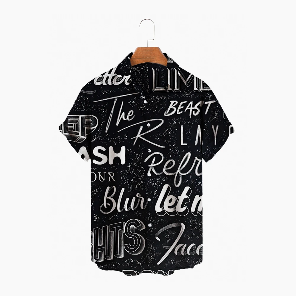 

Men's Alphabet Shirts New Hawaiian Shirts Men's 2022 Single Button Shirts Versatile Shirts Printed Short Sleeve Men's Shirts