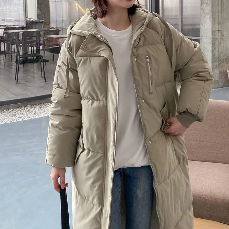 Women Winter Oversize Jacket Hooded Coat 2022 Ladies Casual Overcoat New Chic Zipper Warmth Parka Fashion Long Solid Streetwear