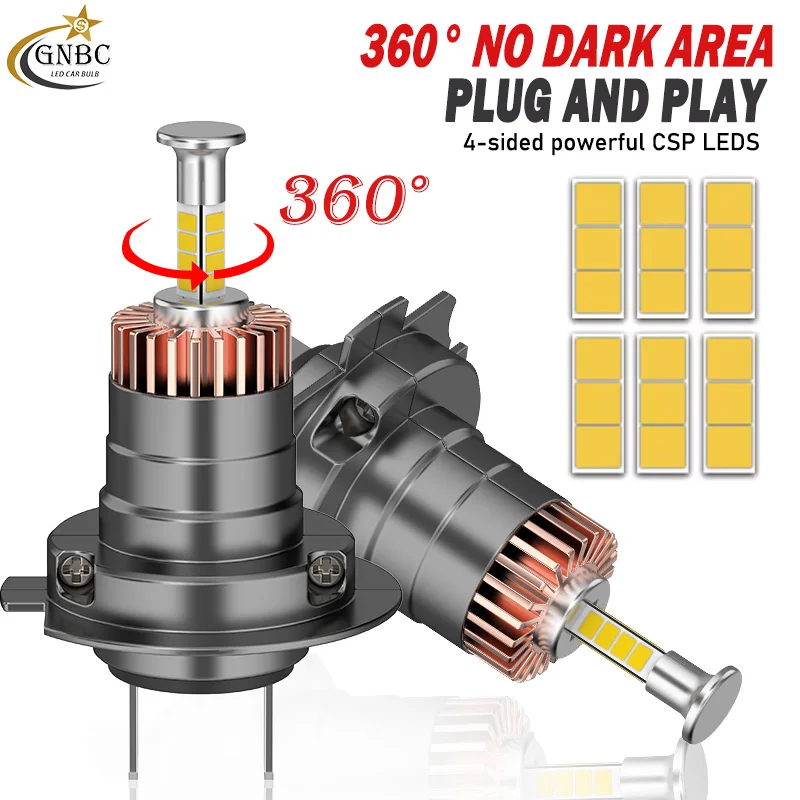 

360 3D H7 Светодиодная фара Турбовентилятор Беспроводной Canbus H7 Автоматическая фара EMC Дальний ближний свет 9045 CSP 6000K Супер белый Plug&Play