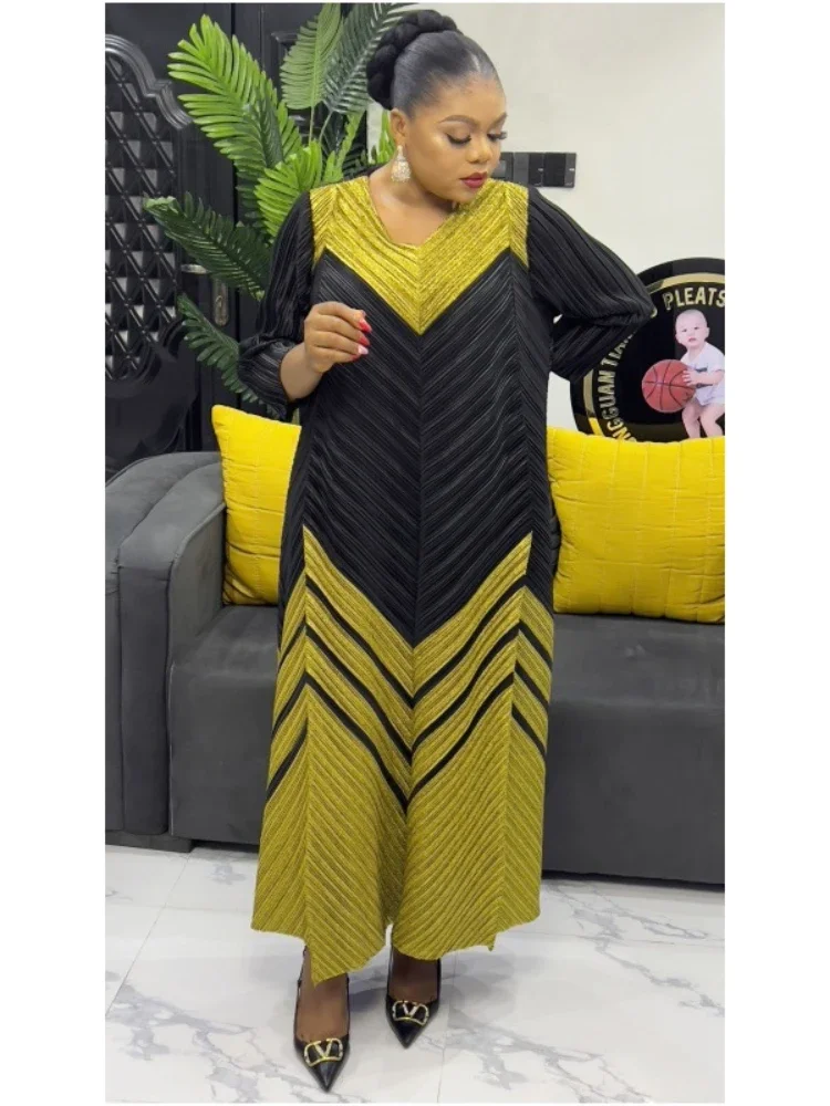 ANLAN 2024 новинка зимы темпераментное плиссированное длинное платье с принтом Miyake