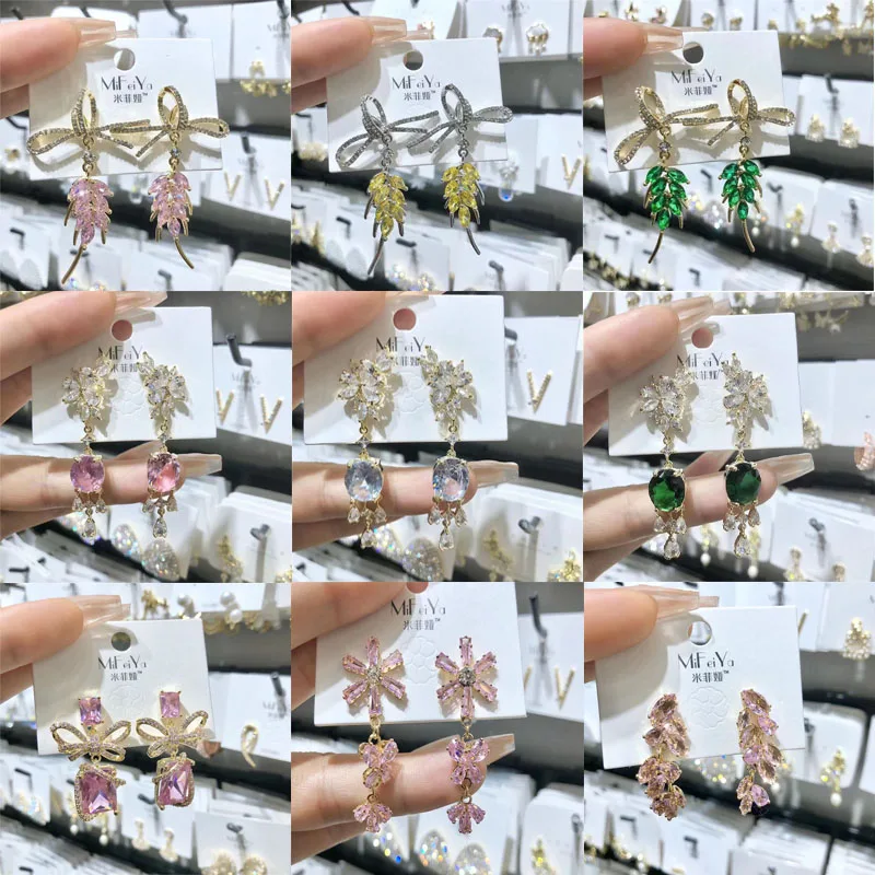 

New Light Luxury Jewelry Earrings New Fashion Temperament Bow Wheat Earrings Inlaid with Shiny AAA Zircon Women's Earrings