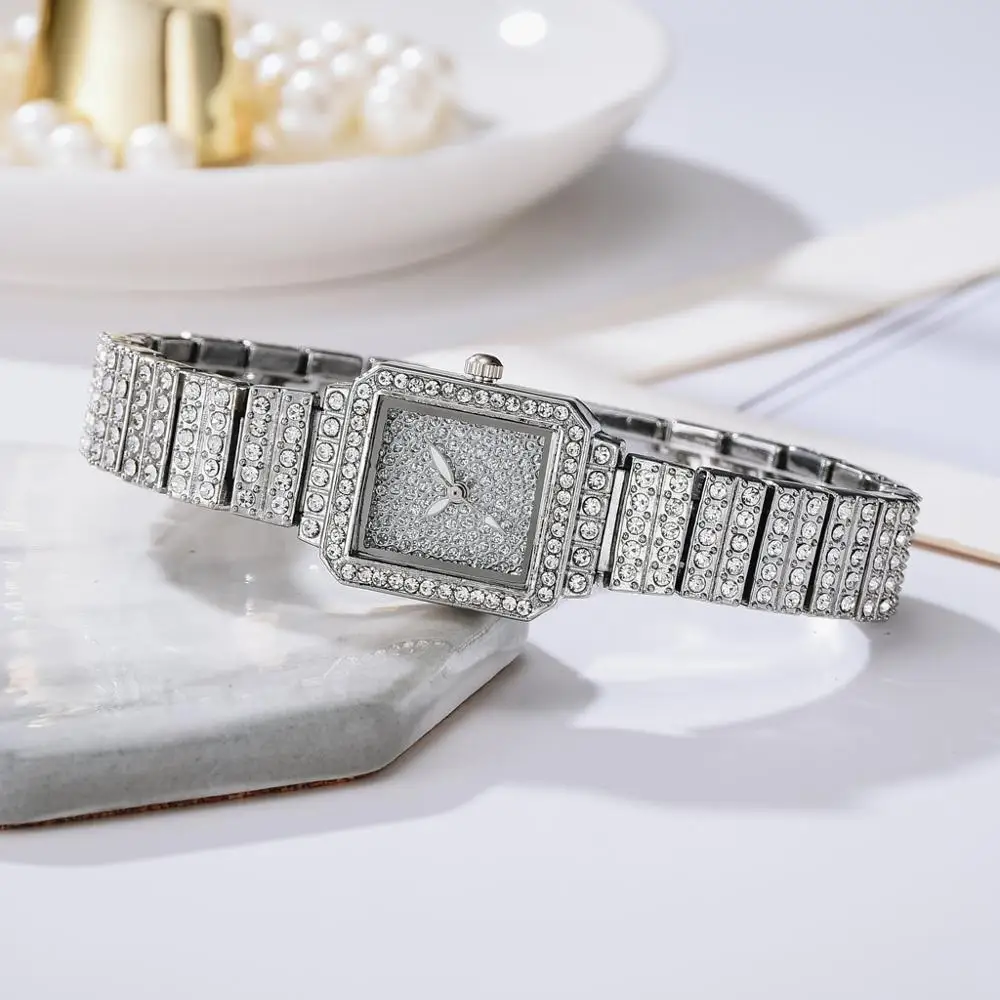 

Women Brand Luxury Full Rhinestone Bracelet Watches Square Diamond Ladies Watch Gift Quartz Wristwatch Relogios Femininos Clock