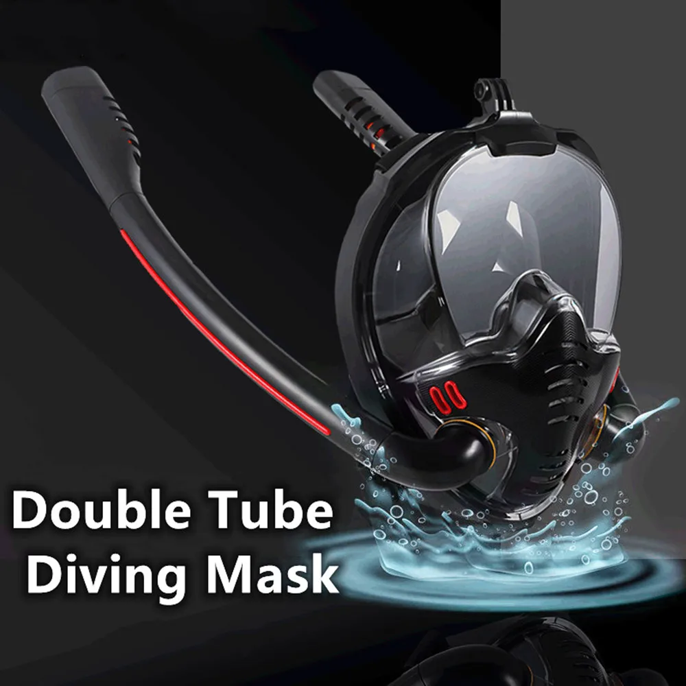 Snorkeling Mask Double Tube Silicone Full Dry Diving Mask Adult Swimming Mask Diving Goggles Self Contained Underwater Breathing