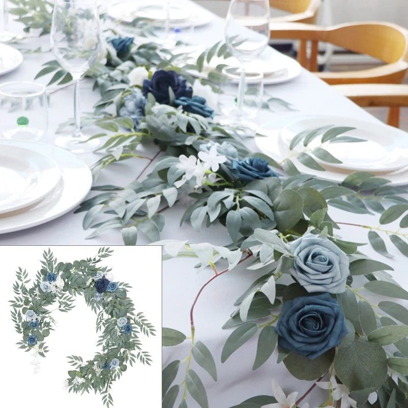 

X6HD Fake Rattan Vine Wreath Simulation Hanging Garland Haze Blue Color Decor