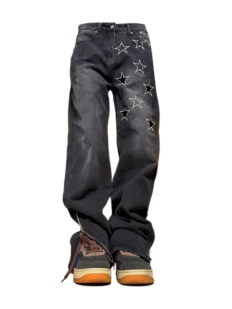

Женские Модные мешковатые джинсовые брюки в стиле Харадзюку, прямые длинные брюки Y2k, уличная одежда в стиле панк, в стиле 1920-х годов, в стиле кибер-гранж