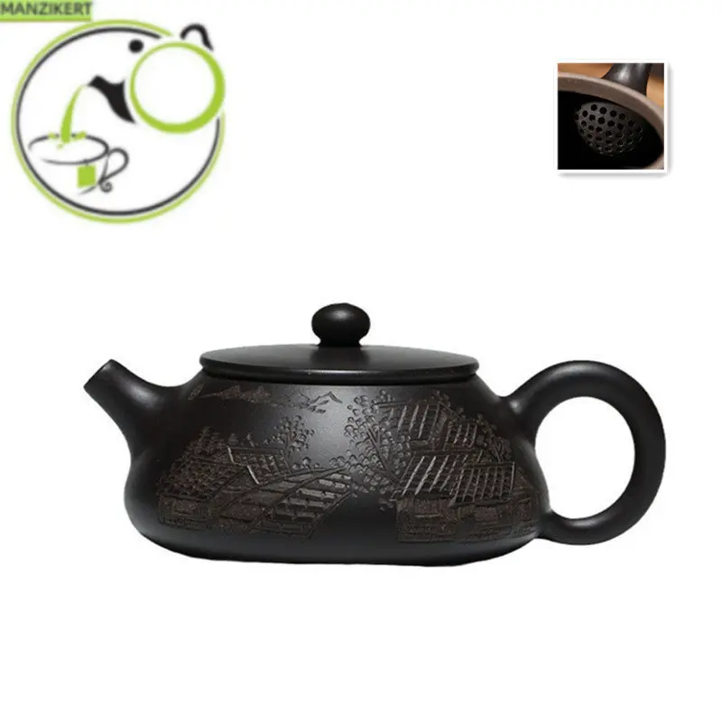 

120ml Boutique Yixing Purple Clay Teapot Raw Ore Black Mud Stone Scoop Tea Pot Home Ball Hole Filter Kettle Zisha Tea Set