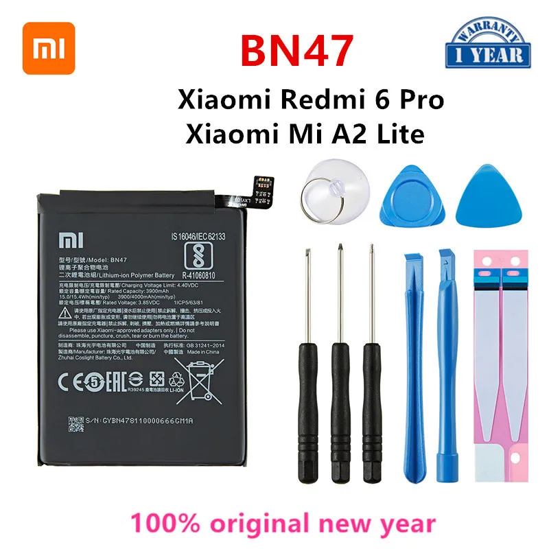 

Xiao mi 100% Orginal BN47 4000mAh Battery For Xiaomi Mi A2 Lite/Xiaomi Redmi 6 Pro BN47 Replacement Batteries +Tools