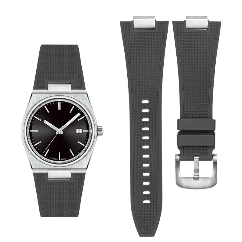 Фото Быстросъемный силиконовый ремешок 27 мм для Tissot PRX T137.407 T137.410, высококачественный ремешок для часов из фторкаучука, мужской браслет №5
