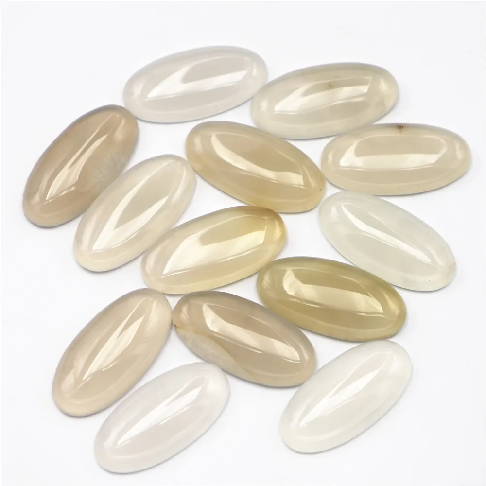 New Natural Stone Oval White Agate Cabochon Setting Beads Fit DIY Pendants Rings Earring Women Jewelry 30x15mm 20Pcs Wholesale