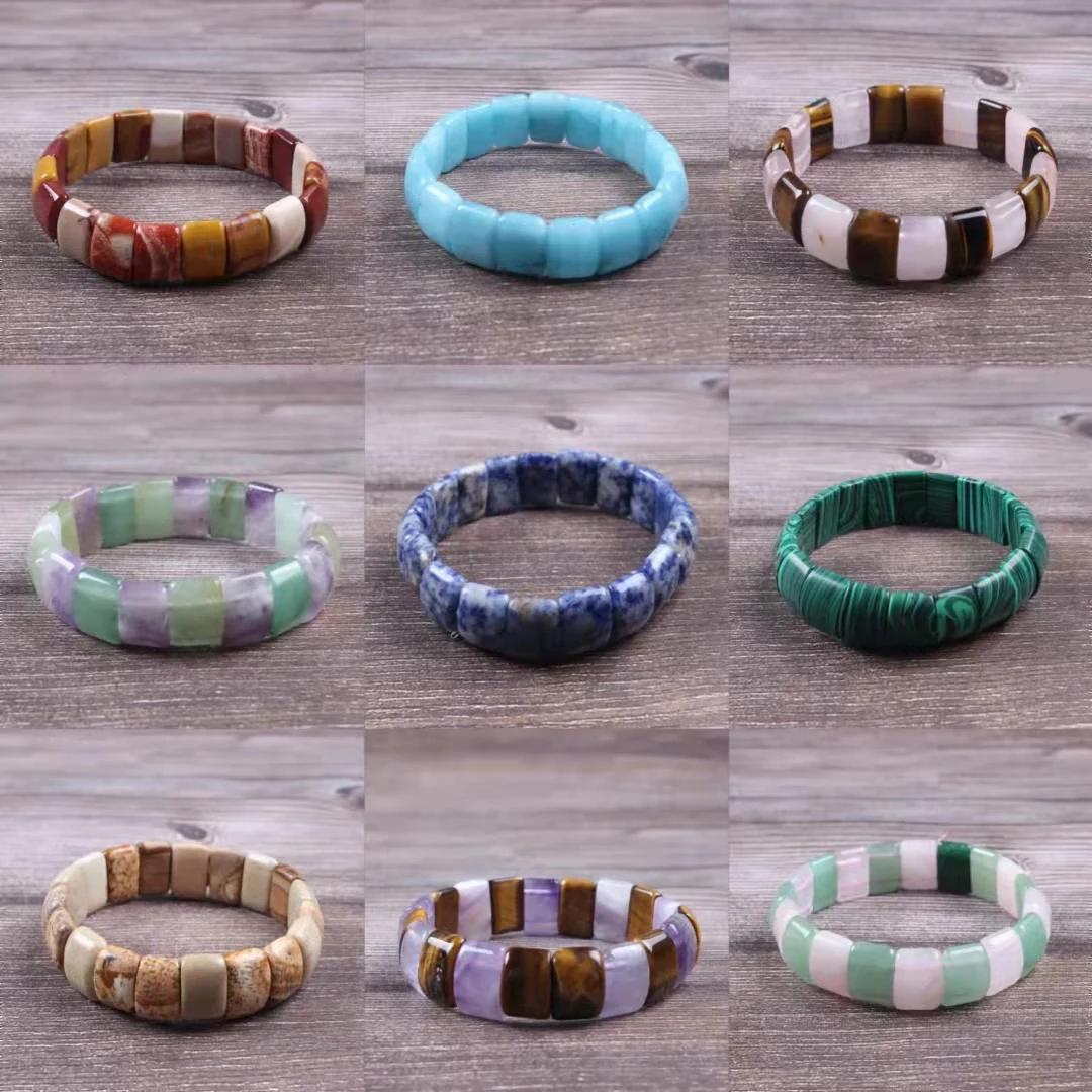 

High-quality Bracelet Fit Women Men 10x12mm Natural Stone Bracelet Aquamarine Amethyst Pink Crystal Yellow Tiger Eye Bracelets