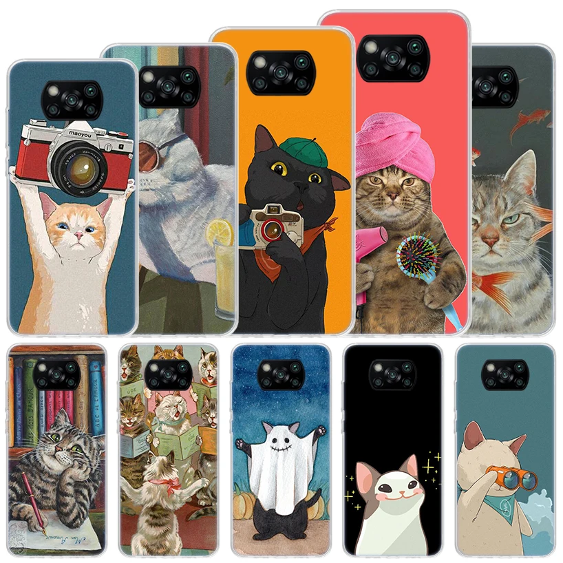 Cute Cartoon Lucky Cats Soft Case For Xiaomi Poco X3 NFC X4 M4 Pro M3 M2 Phone Cover F3 F2 F1 Mi Note 10 Lite A3 A2 A1 Funda Coq