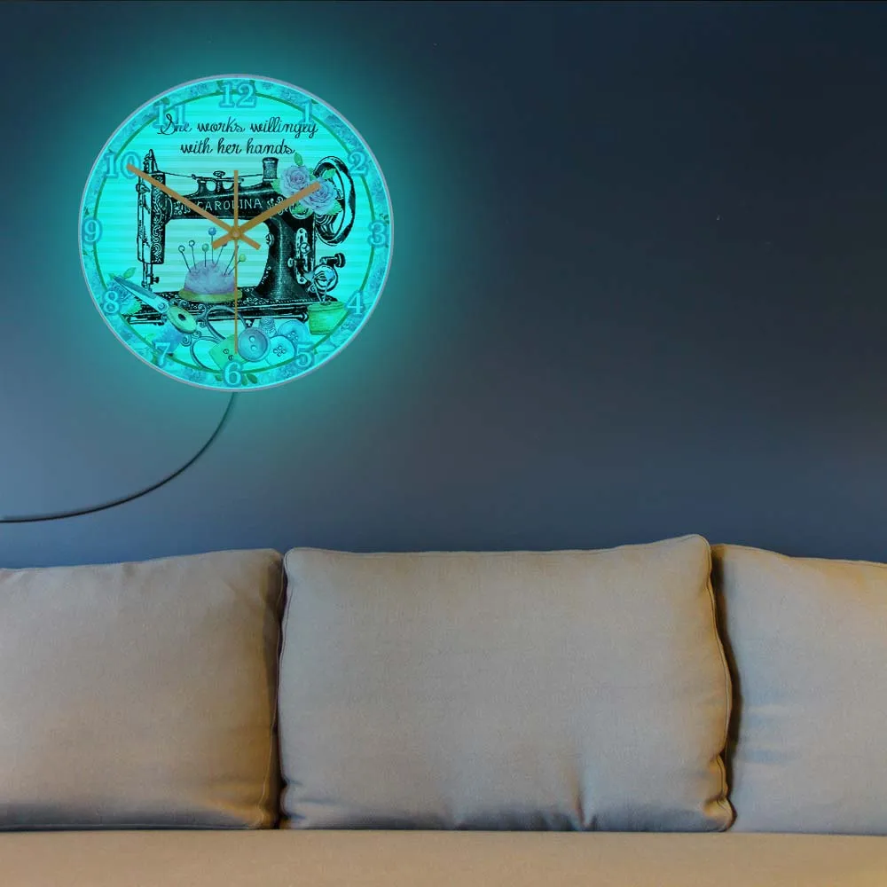 Светящиеся Настенные часы для швейной машины украшение комнаты игла квилтинга