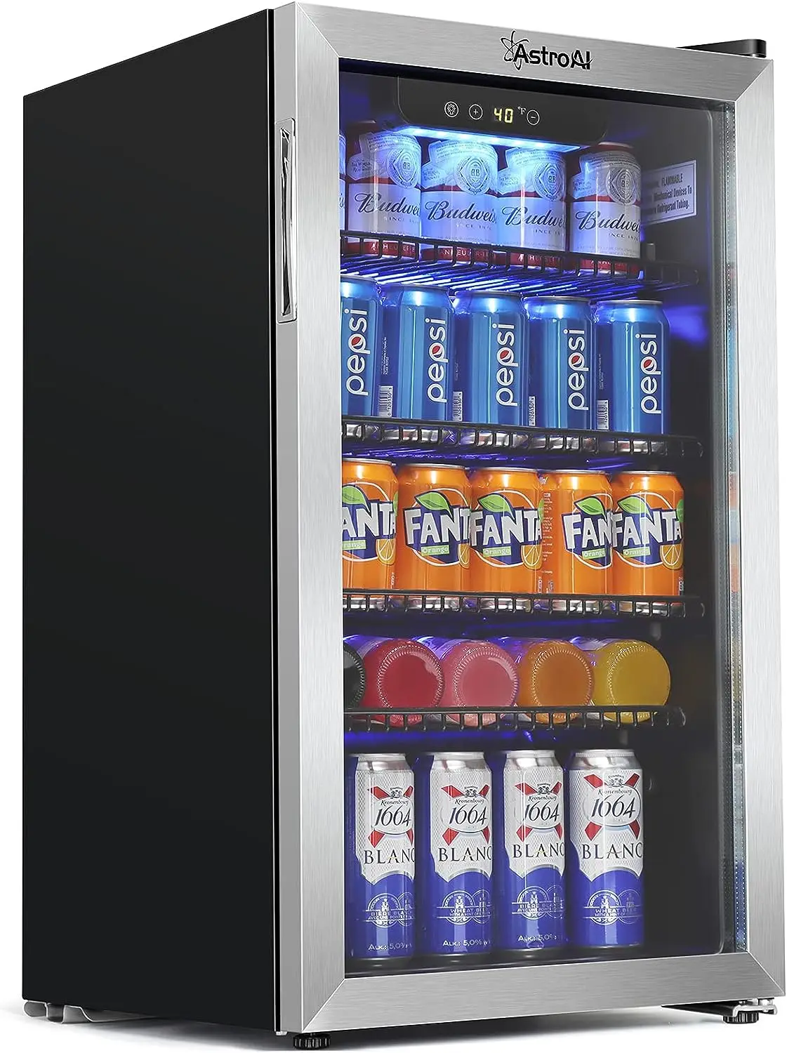 

Beverage Refrigerator with Temperature Control -3.2 Cu.Ft, 120 Can Mini Fridge with Glass Door for Beer Soda or Wine - Drink Fri