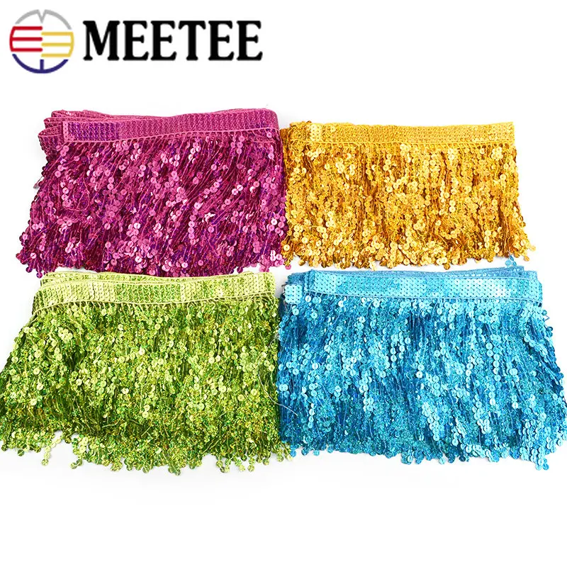 

1/2/4Meters 16cm Paillette Tassel Fringe Lace Trim Laser Sequin for Latin Dance Performance Suits Decor DIY Craft Accessories