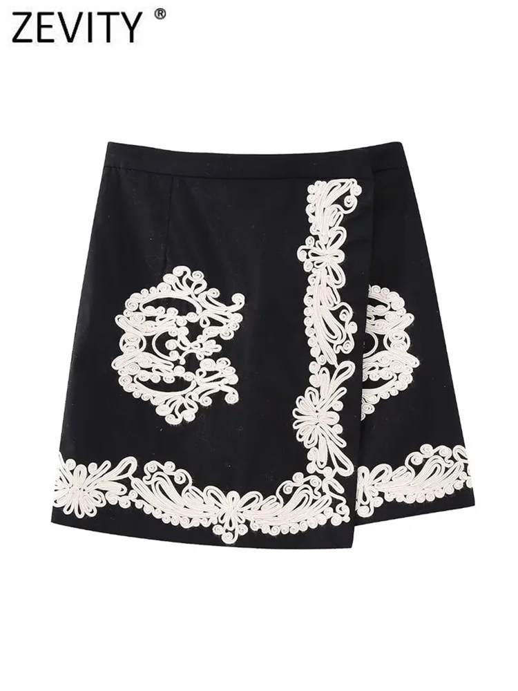 

Zevity Women Vintage Ribbon Flower Embroidery Appliques A Line Mini Skirt Faldas Mujer Female Chic Casual Slim Vestidos QUN4068