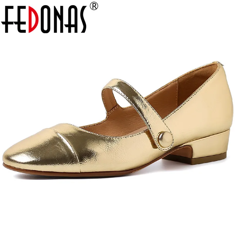 

FEDONAS Spring Autumn Women Pumps Genuine Leather Low Heels Round Toe Retro Sweet Office Ladies Students Mary Janes Shoes Woman