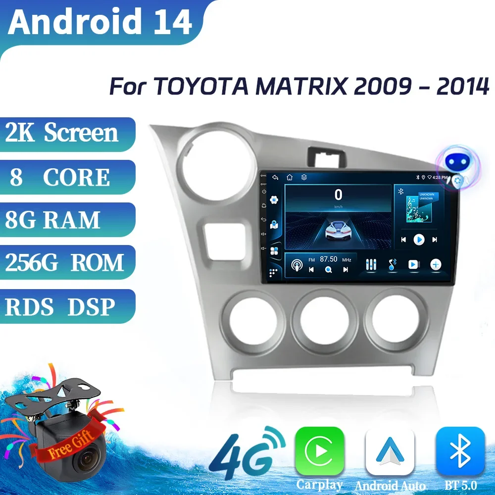 Android 14 для TOYOTA MATRIX 2009-2014 Автомобильный радиоприемник Мультимедийный видеоплеер