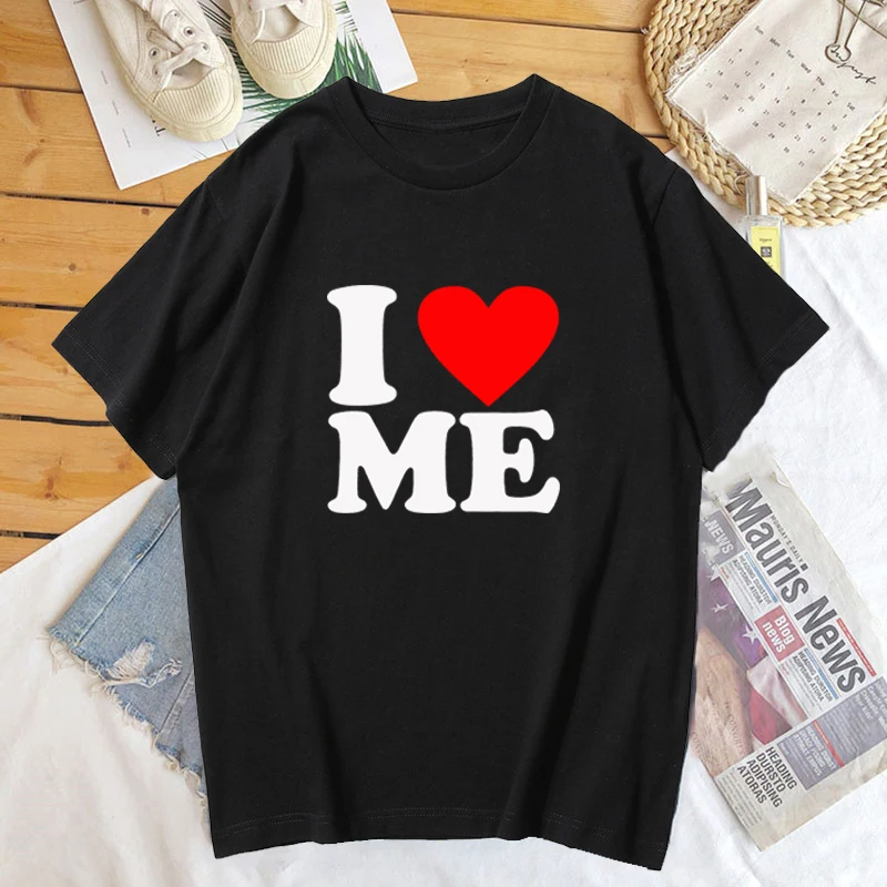 

Funny Heart T Shirt Women I Lover Me T Shirts Letter Print Summer Cotton Short Sleeve Round Neck T-shirts Streetwear Tops