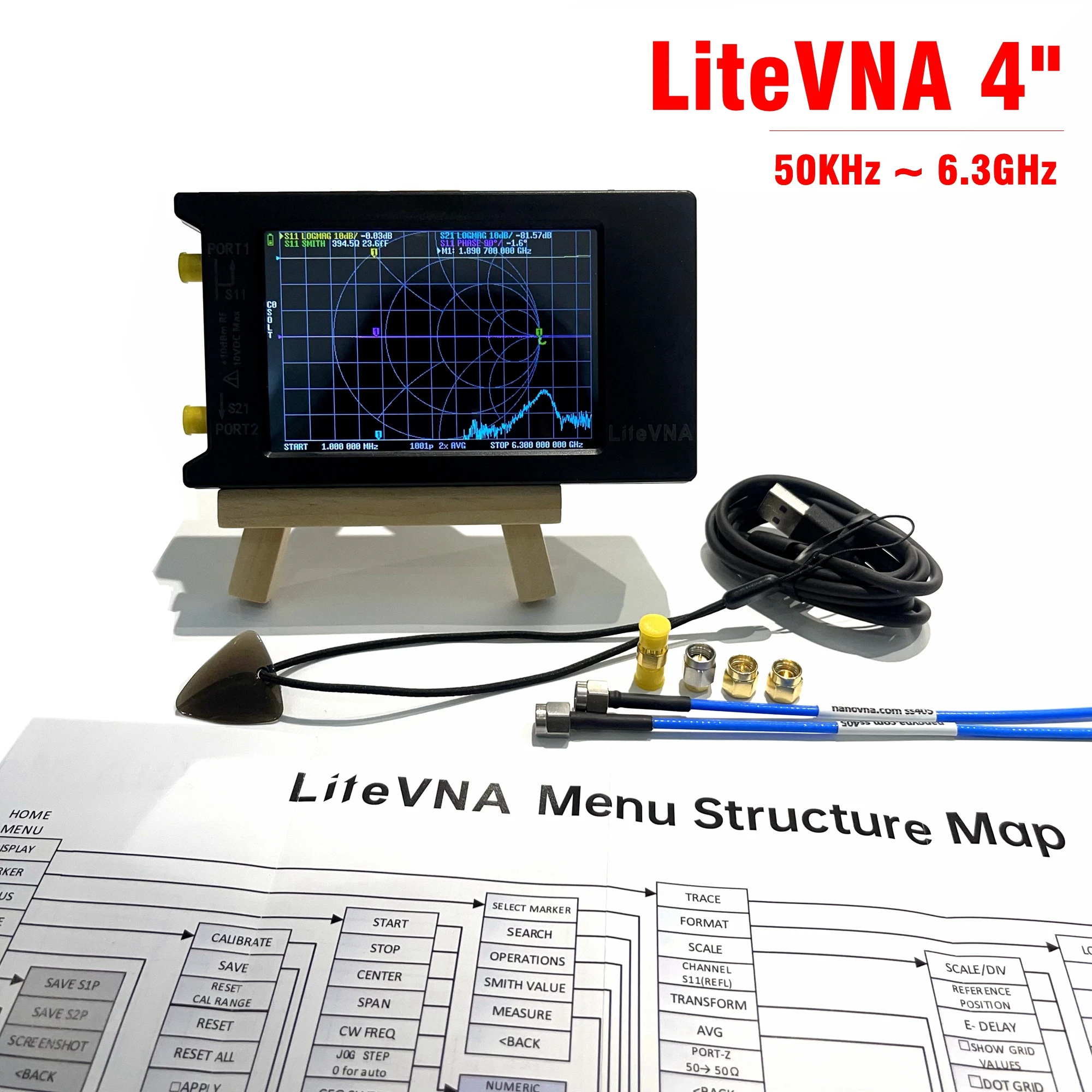 

4" Touch LCD 6GHz LiteVNA-64 50KHz ~ 6.3GHz LiteVNA Vector Network Analyzer HF VHF UHF Antenna Analyzer Upgrade of NanoVNA VNA
