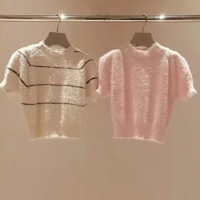 Женский вязаный пуловер Kuzuwata универсальный свитер в полоску с круглым вырезом и