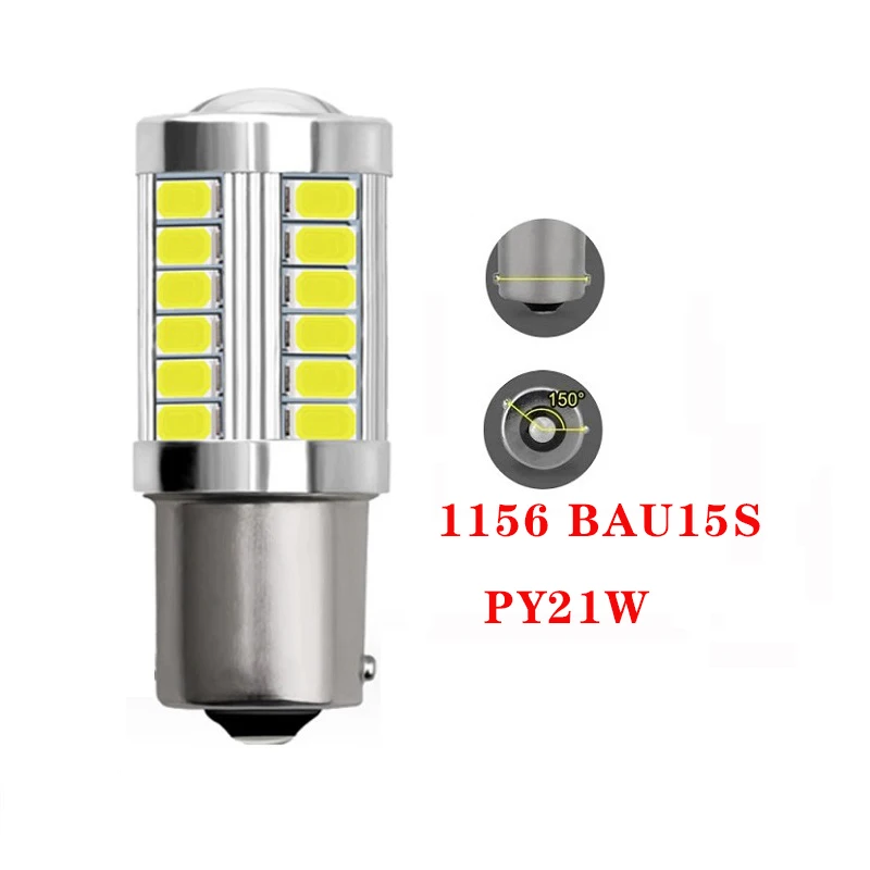 

2/4/8 шт. PY21W Ba15s 1156 Bay15d 1157 Светодиодные лампы указателей поворота DRL Противотуманные задние стоп-сигналы заднего хода 12 В 33SMD 7000 К Белый