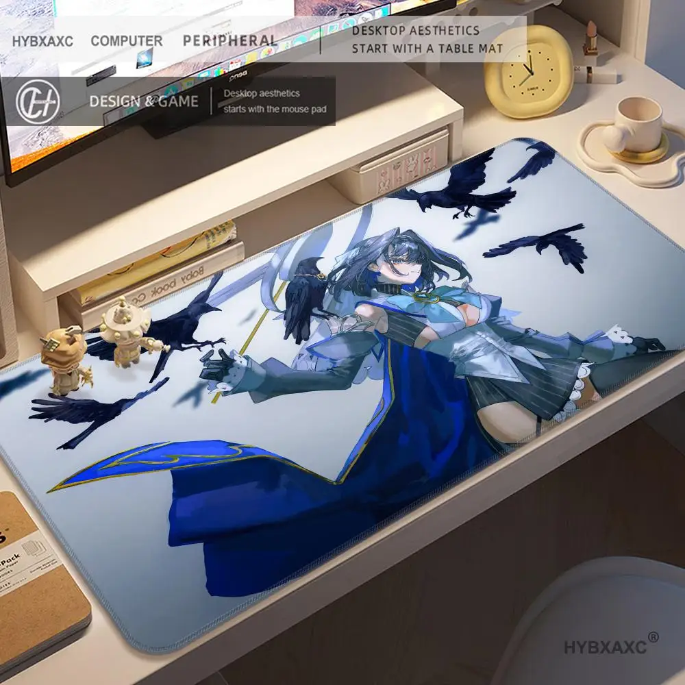 Фото Коврик для мыши HYBXAXC Ouro Kronii Anime Hololive Girl, большой игровой коврик для мыши с утолщенной кромкой, для компьютерной клавиатуры и стола №1