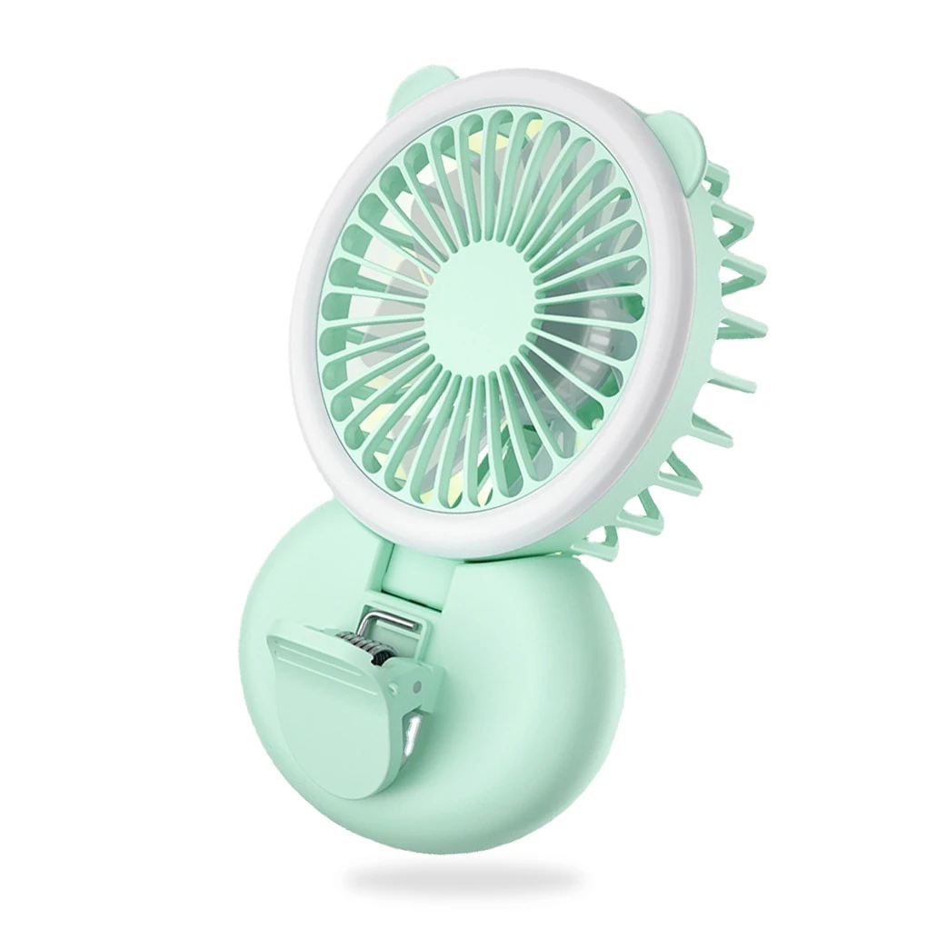

Mini Clip Fan Portable Hanging Neck with Light Adjustable Foldable USB Charging Outdoor Fans Accessories Fishing Pink