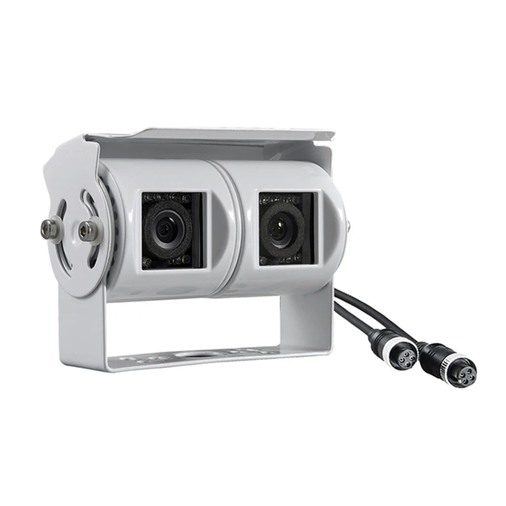 

Car Dual Lens Reversing Camera 4Pin-Plug Backup Camera Twin Adjustable Angle Lens Rear View CCD Camera for Truck Bus,A