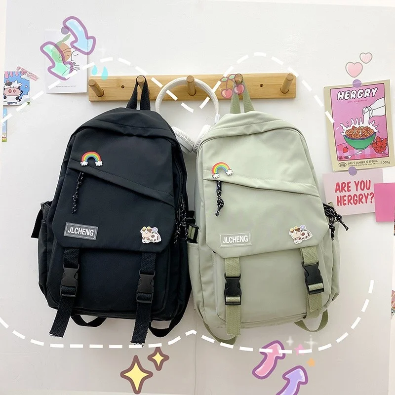 

Модный женский рюкзак, однотонные милые школьные ранцы для девочек, нейлоновый водонепроницаемый вместительный дорожный школьный рюкзак