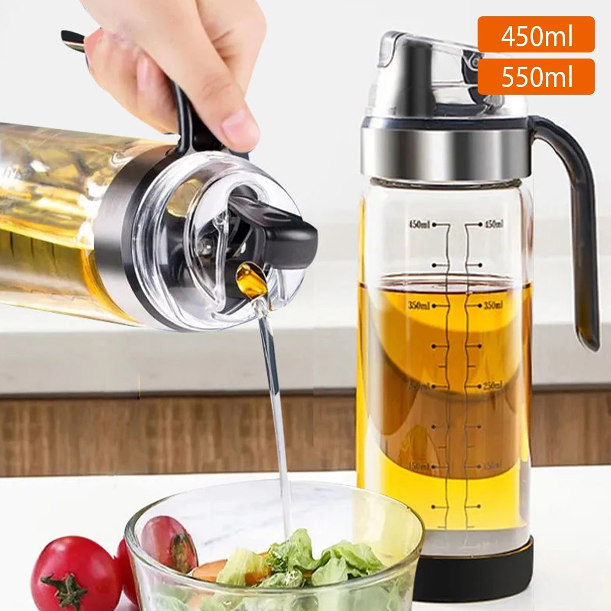 

Стеклянная бутылочка для масла, стеклянная фотобутылка 450/550 мл, противоскользящий диспенсер для уксуса, герметичная кухонная бутылочка для масла с соей