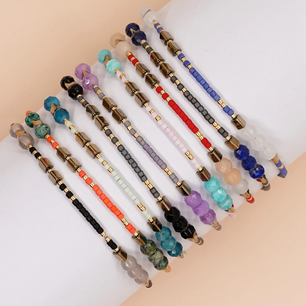 

Summer Beach Vintage Jewelry Natural Stone Rope Chain Bangle Bracelet Gift for Women Friendship Beaded Bracelets Miyuki Hematite