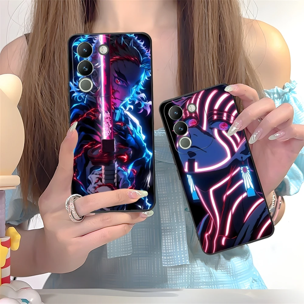 Demon Slayer Colored Neon Cell Phone Case for VIVO Y95 Y93 Y31 Y20 V19 V17 V15 Pro X60 NEX Black Soft Cover Shell