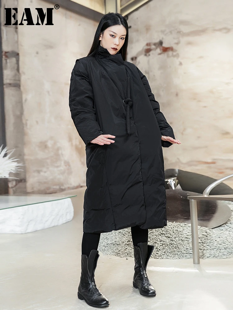 

[EAM] свободный крой, черный, большой размер, теплый пуховик, новые теплые женские парки с длинным рукавом, модные осенне-зимние 2021 1DE4376