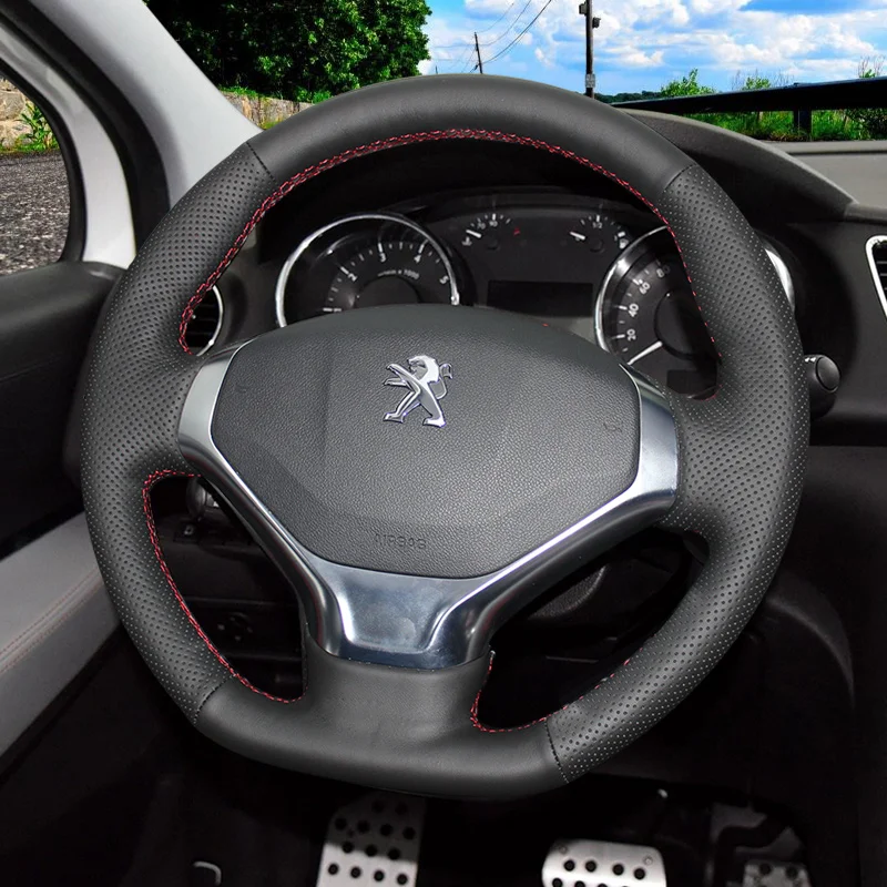 

For Peugeot 308 307 508 207 206 408 3008 DIY Hand-Stitched Leather Steering Wheel Cover Interior Car Accessories