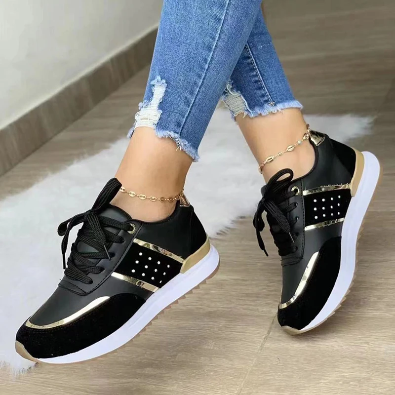 2023 Women Sneakers Platform Shoes Leather Patchwork Casual Sport Shoes Ladies Outdoor Running Vulcanized Shoes Zapatillas Mujer