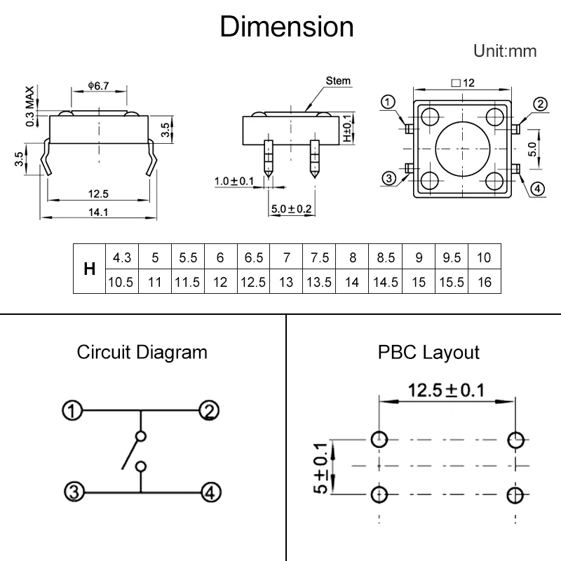 10 шт. панель PCB On Off мгновенная тактильная микро мини-переключатель кнопка 12 В