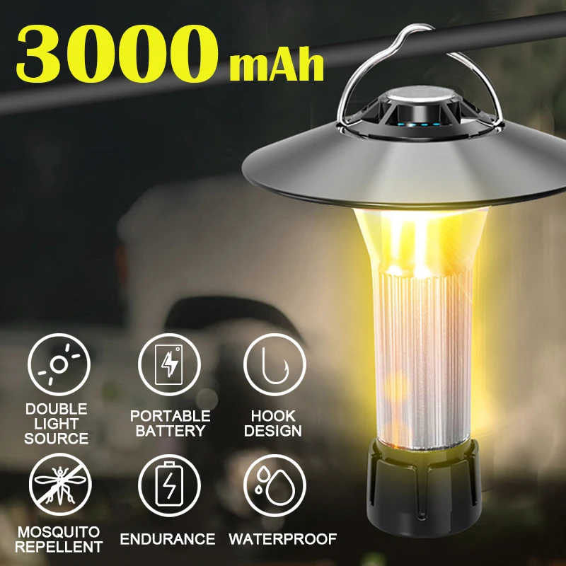 New Rechargeable Camping Lantern Portable Outdoor Camping Light Magnet Emergency Light Hanging Tent Light Powerful Lamp Work