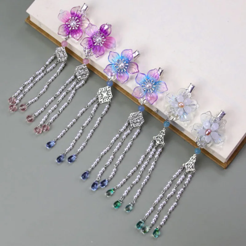 

3 Colors Flower Girl Hairpin Long Tassel Hair Clip Girl Hairpin Headdress