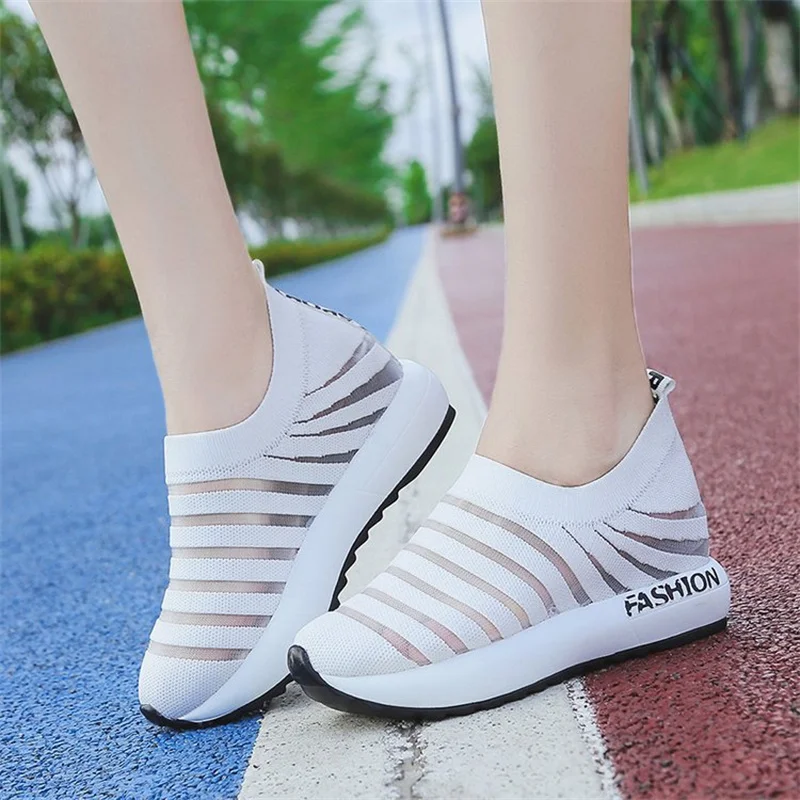 Summer Women's Wedge Shoes Knitted Mesh Sneakers Inner Raised Platform Women's Shoes 2022 Fashion Outdoor Leisure Walking Shoes