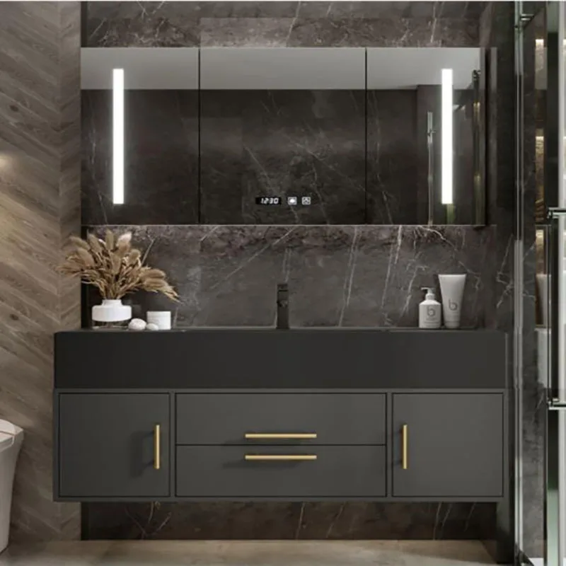 

Placa de roca ligera, lavabo integrado, armario de baño, combinación moderna minimalista, juego de baño para inodoroCD