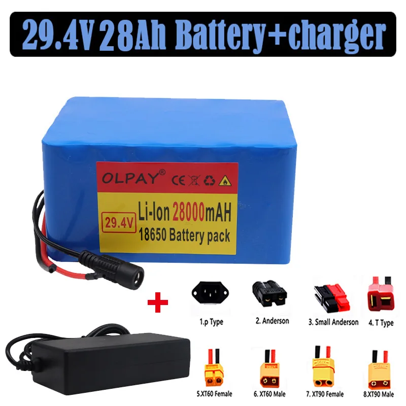 

Nieuwe Hoge Kwaliteit 7S5P 24V 28Ah Batterij 250W 29.4V 34000Mah Lithium Ion Batterij Voor Rolstoel elektrische Fiets+2A Charger