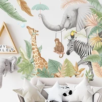 nordic jungle animals wall stickers tropical green leaves wall decals for living room bedroom children room decor pvc sticker