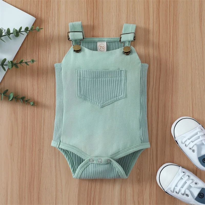 

Unisex Baby Romper Newborn Infant Boy Girl Adjustable Shoulder Straps Sleeveless Patchwork Ribbed Jumpsuit for Toddler 0-18Month