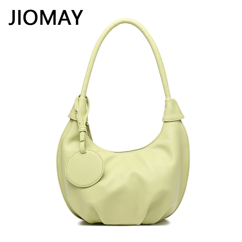 

JIOMAY сумка через плечо из искусственной кожи для женщин 2023 модная дизайнерская сумка с круглой подвеской Дамская однотонная плиссированная Сумка Хобо