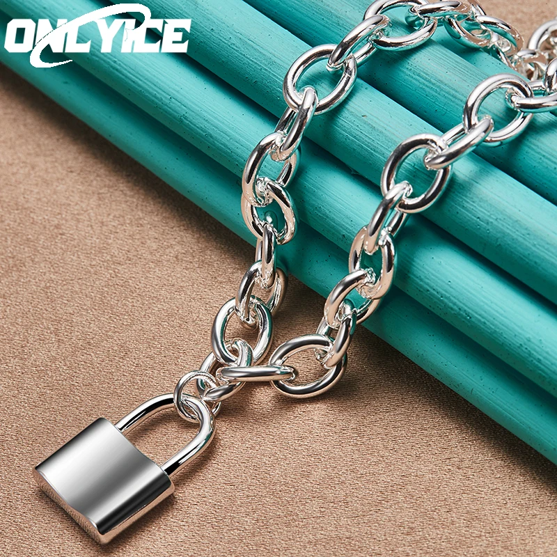 

Charm 925 Sterling Silver 18 Inch Chain Square Lock Pendant Necklace For Women Man Fashion Party Wedding Engagement Jewelry Gift