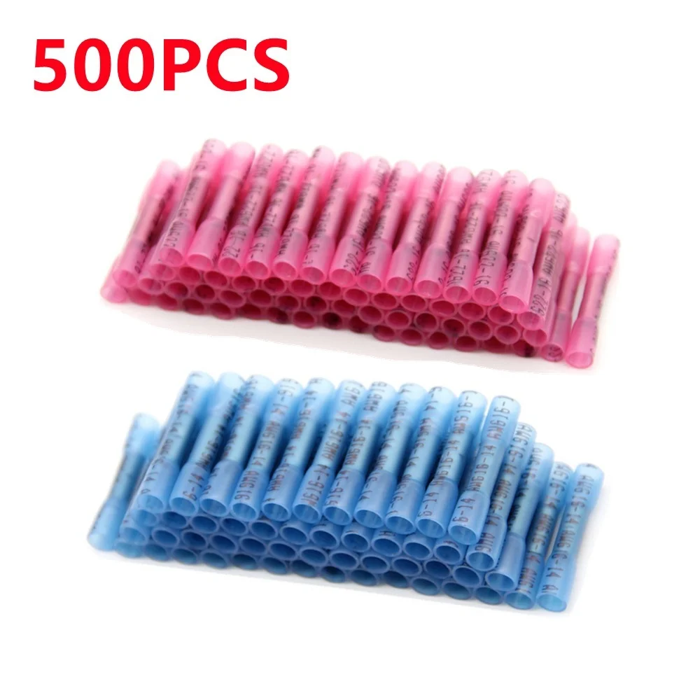 

300/500PCS Electrical Heat Shrink Butt Crimp Terminal Red Blue Waterproof Fully Insulated Seal Wire Connector Crimping Terminal
