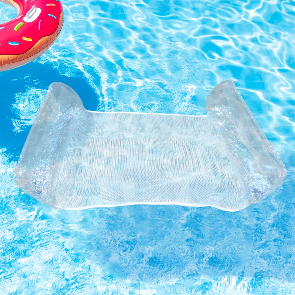 

Water Hammock Recliner PVC Sequin Transparent Floating Row Portable Inflatable Floating Swimming Mattress for Summer Water Pool