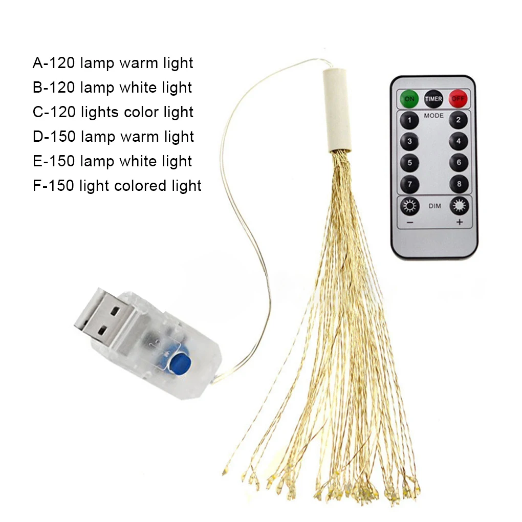 

LED Copper Firework Romantic Sweet Delicate Light 8 Modes Hanging Outdoor Lights Remote Control Lamps Party Garden