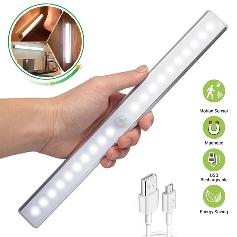 

LED Night Light Under Cabinet Night Light USB Rechargeable Motion Sensor Closet Light Kitchen Bedroom Lighting Wall Lamp