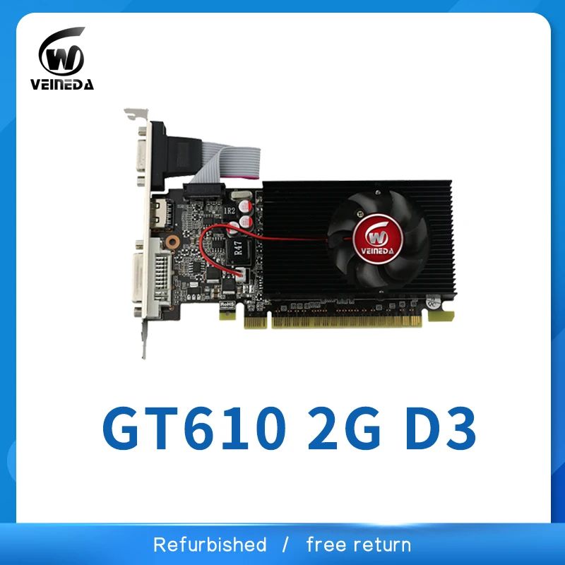 Видеокарта VEINIDA GT610 2 Гб низкопрофильный видео DDR3 для нормальных ПК и LP чехол прочнее, чем HD6450 Восстановленный
